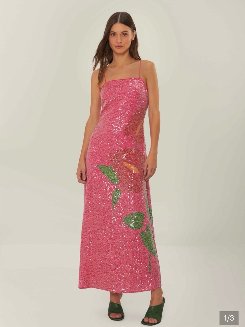NWOT FARM Rio sequin pink anthurium flowers midi dress size small